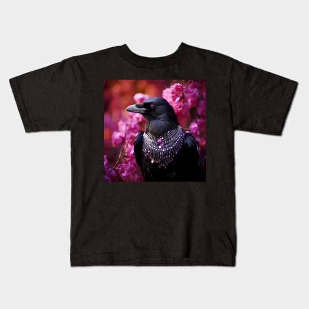 Jewelled Raven In Nature Kids T-Shirt by Enchanted Reverie